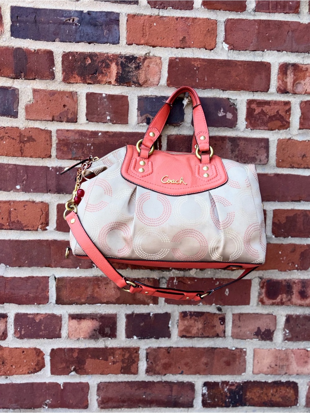 Coach F20027 Ashley Dotted C Logo Canvas Leather Shoulder Crossbody Bag Pink